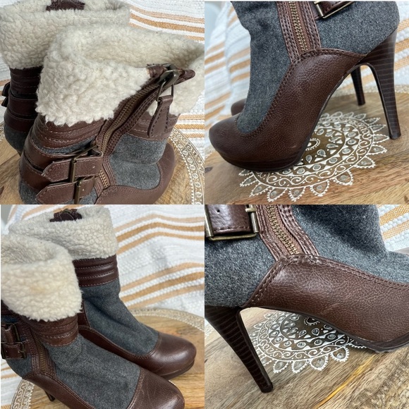 Elle‎ Faux Fur & Wool Sherpa Lined Zip-Up Buckle Boots | Size 6.5M - Picture 14 of 17